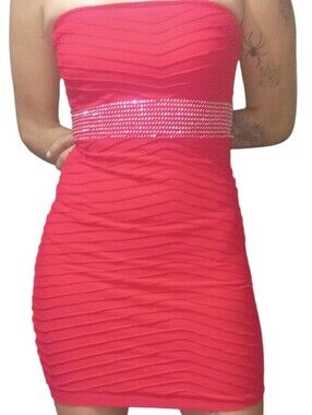 F&F Red Strapless Mini Dress with White Stud Detail
